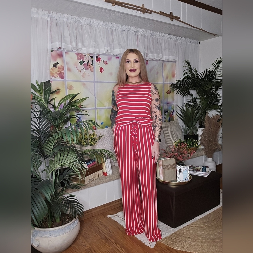 Red & White Striped Jumpsuit